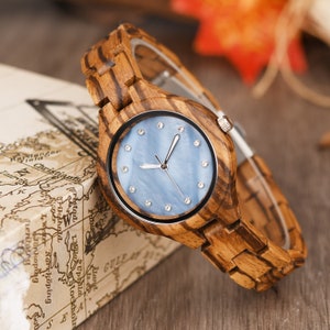 Engraved Wood Watch for Women Mother's Day Gift Anniversary Gift for Wife Personalized Wood Watch for Her Zebra Analog Wooden Wristwatch image 1