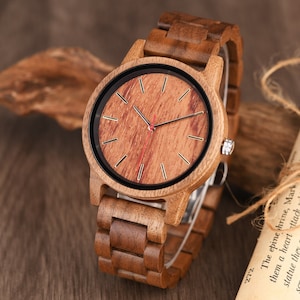 Wood Watch for Men and Women, Personalized Watch with Engraving Walnut Unisex Wood Watch, Anniversary Birthday Gift for Husband Wife