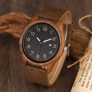 Houten horloge voor mannen, jubileumcadeau voor hem, gegraveerd houten horloge, verjaardagscadeau voor echtgenoot, vader, Vaderdagcadeau, lichtgevend horloge