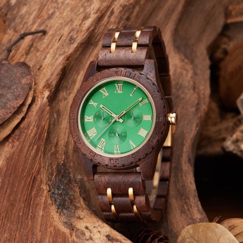 Montre en bois pour homme, cadeau de fête des pères, montre homme personnalisée, cadeau d'anniversaire, phase de lune semaine Date image 3