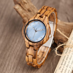 Engraved Wood Watch for Women Mother's Day Gift Anniversary Gift for Wife Personalized Wood Watch for Her Zebra Analog Wooden Wristwatch image 2