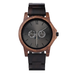 Montre en bois pour homme, cadeau de fête des pères, montre homme personnalisée, cadeau d'anniversaire, phase de lune semaine Date image 3