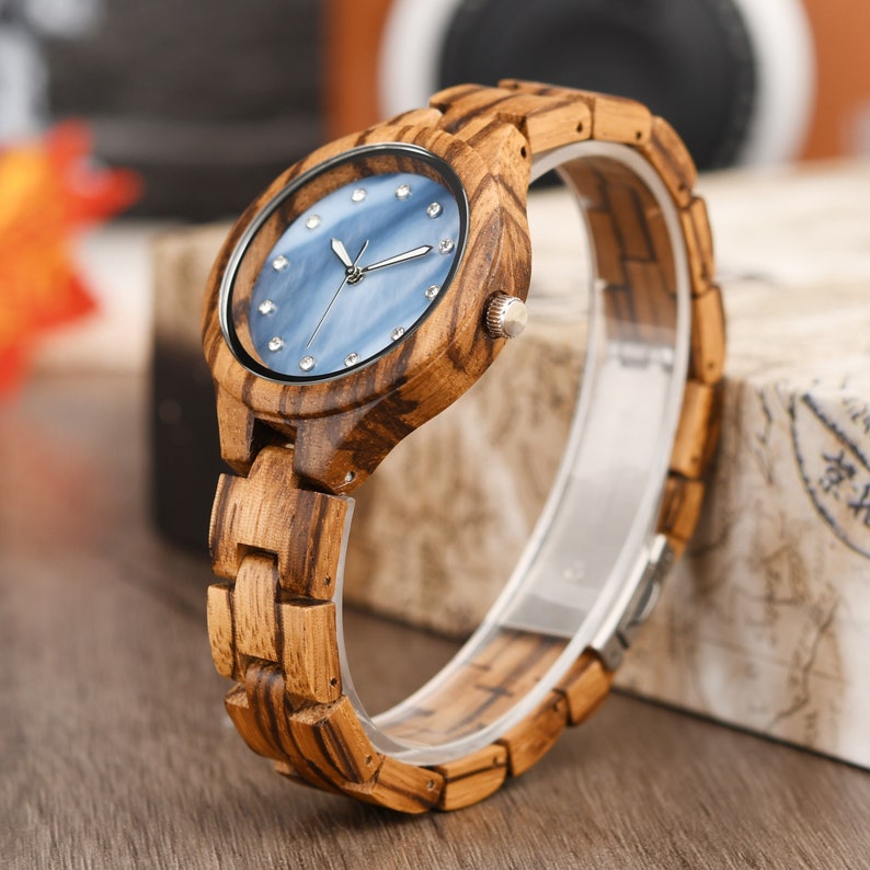 Engraved Wood Watch for Women Mother's Day Gift Anniversary Gift for Wife Personalized Wood Watch for Her Zebra Analog Wooden Wristwatch image 5