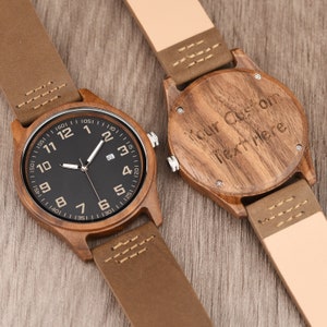 Reloj de madera para hombres, regalo de aniversario para él, reloj de madera grabado, reloj personalizado, regalo de cumpleaños, regalo para papá marido, regalo de padrino imagen 4