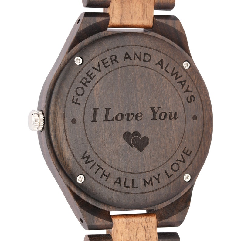 Gravierte Uhr, Holz Uhr für Männer, Geburtstagsgeschenk, Custom Watch, Holzuhr graviert, Geschenk für Ehemann Freund Bild 4