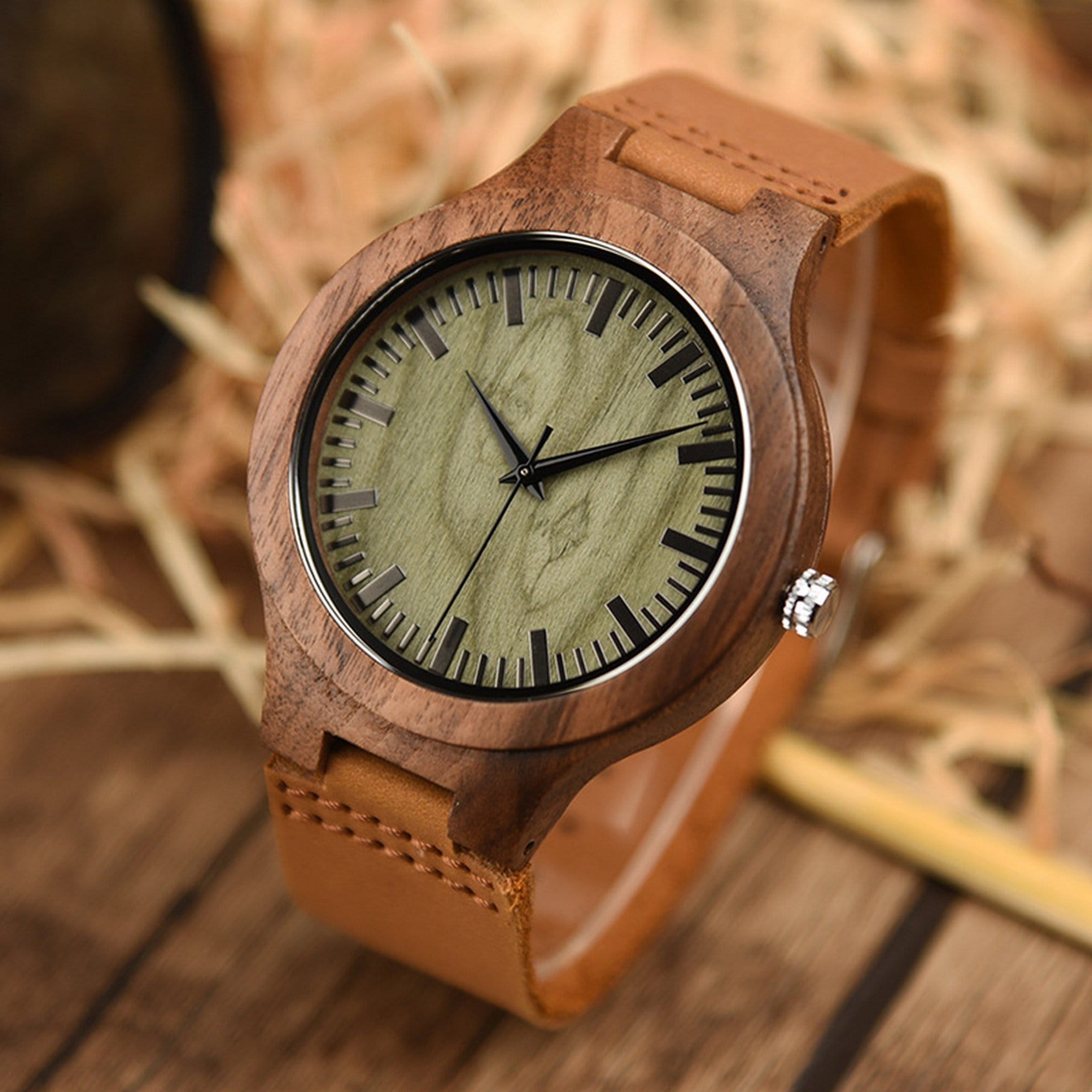 Leather Wood Watch Etsy