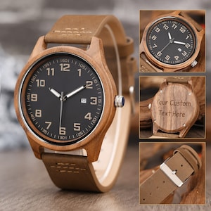 Reloj de madera para hombres, regalo de aniversario para él, reloj de madera grabado, reloj personalizado, regalo de cumpleaños, regalo para papá marido, regalo de padrino imagen 3