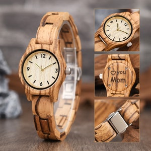 Montre en bois pour femme, montre en bois pour elle, montre en bois gravé, cadeau de fête des mères, cadeau d'anniversaire pour elle image 3