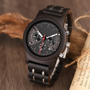 Men&#39;s Wood Watch, Custom Engraved Watch, Wood Watch for Him, Anniversary Gift, Birthday Gift, Groomsman Gift, Christmas Gift for Dad Husband