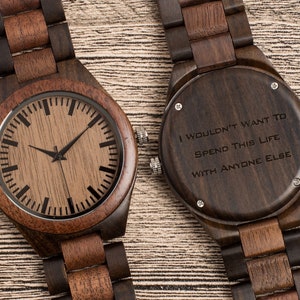 Reloj de madera para hombre, reloj grabado personalizado, regalo del día del padre para papá, regalo para padre marido novio, reloj de madera de ébano nogal