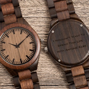 Wood Watch for Men, Custom Engraved Watch, Father's Day Gift for Dad, Gift for Father Husband Boyfriend, Walnut Ebony Wooden Watch