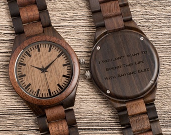 Wood Watch for Men, Custom Engraved Watch, Father's Day Gift for Dad, Gift for Father Husband Boyfriend, Walnut Ebony Wooden Watch