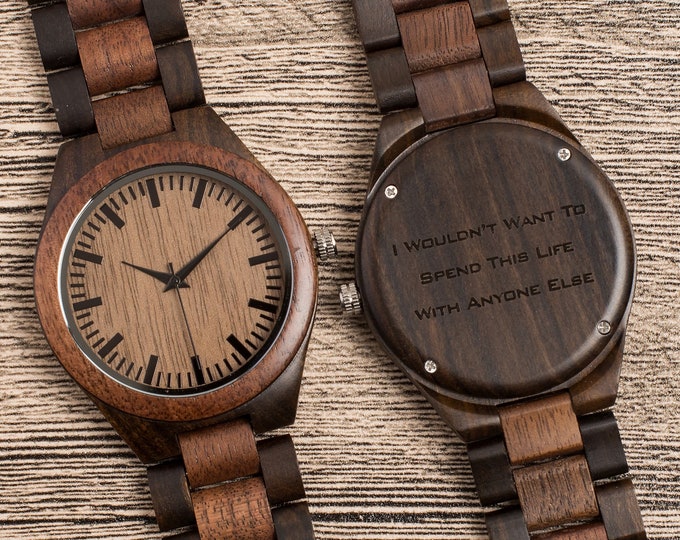 Custom Engraved Wood Watch for Men, Walnut Ebony