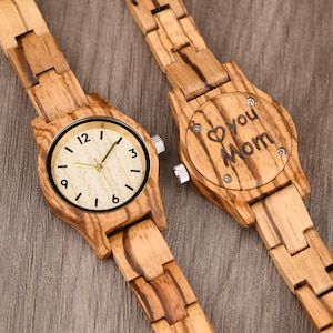 Montre en bois pour femme, montre en bois pour elle, montre en bois gravé, cadeau de fête des mères, cadeau d'anniversaire pour elle image 5