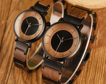 Reloj de pareja, reloj de madera personalizado, reloj de madera de pareja de nogal, regalo de aniversario, reloj de madera para hombres y mujeres, regalo de boda personalizado