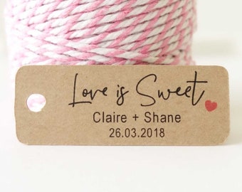 30x Personalised Mini Tags, Wedding Favour Tag, With Love, Customised Thank You Tags, Kraft Gift Tag, Love is Sweet, Favour Tags