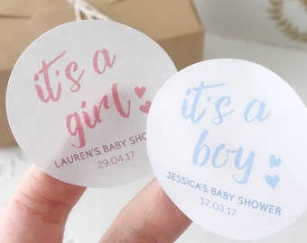 Personalised Baby Shower Stickers 1.8" (45mm) ~ It's A Boy ~ It's A Girl ~ Custom Name Sticker ~ Mum To Be ~ Baby Shower Favour