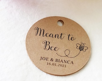 Meant To Bee Custom Thank You Tags 1.8" - Wedding Tags, Round Kraft Tag, Gift Labels, Engagement, Bridal Shower Party Favor, Baby Shower Tag