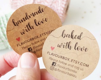 Handmade With Love Business Stickers 1.8" (45mm), Baked With Love Product Labels, Etsy Shop Thank You Stickers, Social Media Stickers