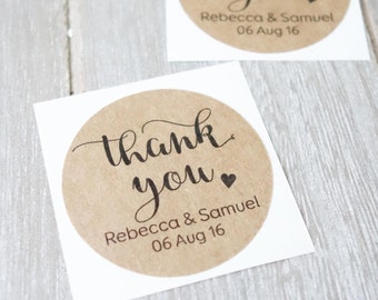 Personalised Thank You Stickers 1.8" (45mm) - Wedding Stickers - Baby Shower Favours - Invitation - Custom Kraft Sticker ~ Name Sticker