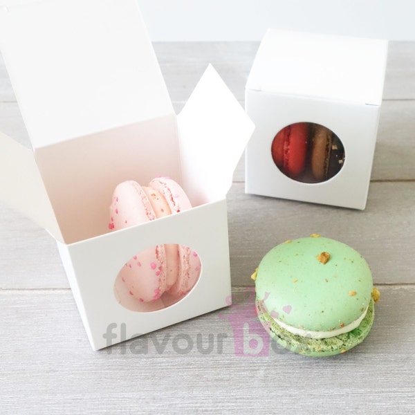 Set of 20-60 Macaron Boxes 2.4" (6 cm), White Cube Cookie Box, Wedding Chocolate Box, Baby Shower Favour, Bomboniere Box