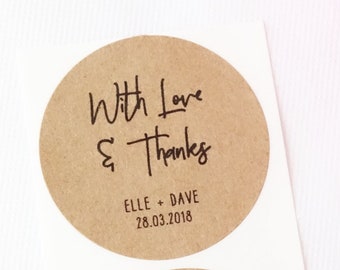 Pegatinas de agradecimiento personalizadas de 1,8&quot; (45 mm) - Pegatinas de boda - Favores de baby shower - Invitación - Etiquetas Kraft personalizadas ~ Etiqueta adhesiva con nombre