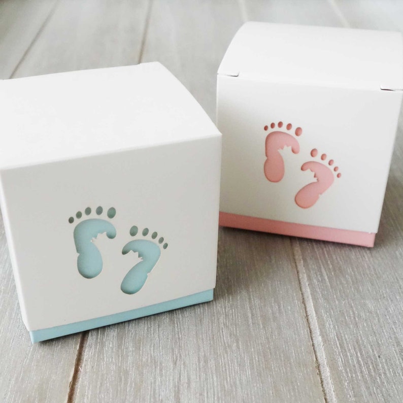 Baby Shower Favour Boxes Laser Cut Baby Feet Footprints Christening Bomboniere Chocolate Box Thank You Favor image 2