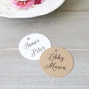 Personalised Name Tags - Wedding Place Cards - Name Labels - Round Tags - Engagement Party Favour - Customised Tag