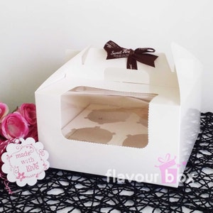 Cupcake Carrier Boxes or Cake Boxes with Handle & Ribbon (with 4-holes cupcake inserts)