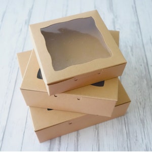 12x kraft geschenkdozen met display (3 maten), kerstkoekjesdoos, doos bruidstaart, babyshower bedankje, macaron vensterdoos