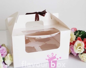 60x Cupcake Boxes (with 4-holes cupcakes inserts) - Cake Boxes with Ribbon - Gable Boxes - Carrier Box