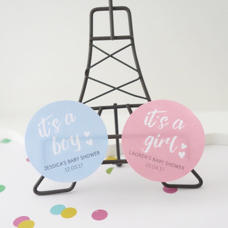 Personalised Stickers 1.8 45mm Baby Shower Favour It's A Boy It's A Girl Customised Name Sticker Christening Stickers image 1