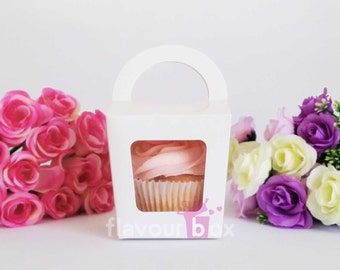 20-120x White Single Cupcake Boxes (with handle) - Party Favour - Wedding Bomboniere - Baby Shower Favour Box