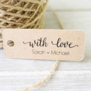 30x Personalised Mini Tags ~ Wedding Favour Tag ~ With Love ~ Customised Thank You Tags ~ Kraft Gift Tag ~ Engagement Party Favor