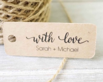 30x Personalised Mini Tags ~ Wedding Favour Tag ~ With Love ~ Customised Thank You Tags ~ Kraft Gift Tag ~ Engagement Party Favor