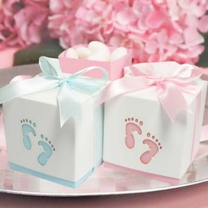 Baby Shower Favour Boxes Laser Cut Baby Feet Footprints Christening Bomboniere Chocolate Box Thank You Favor image 1