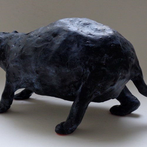 Lucky Black shops Cat Sculpture - Collectable Handmade Cat Paperweight Bookshelf Art Object
