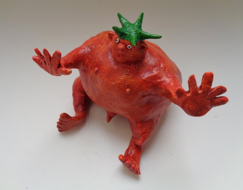 Tomato Man Sculpture Funny Fantasy Folk Art Figurine