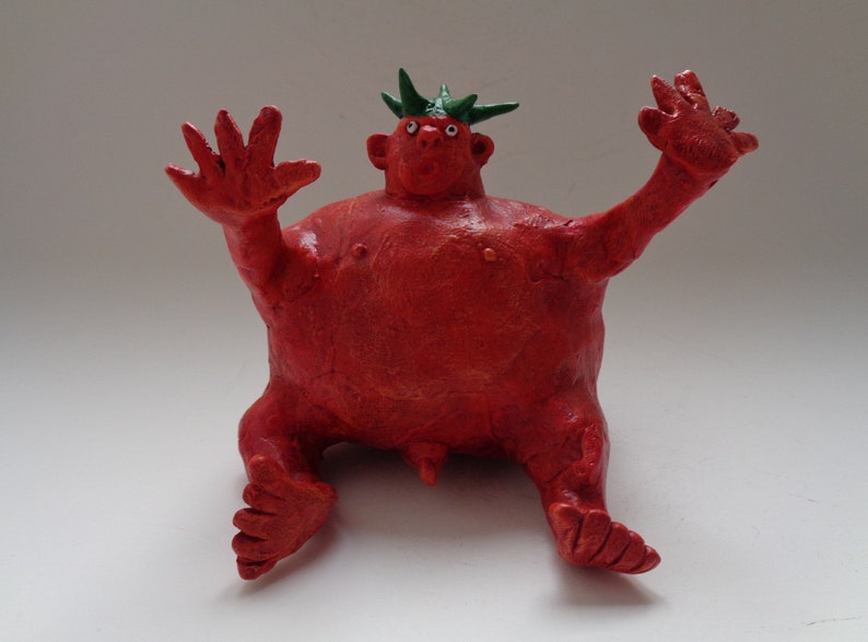 Tomato Man Sculpture Funny Fantasy Folk Art Figurine