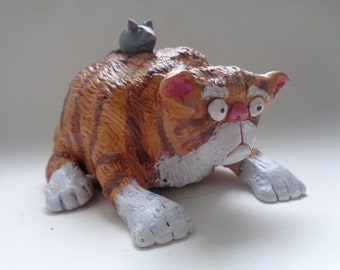 Ginger Cat and Mouse Sculpture