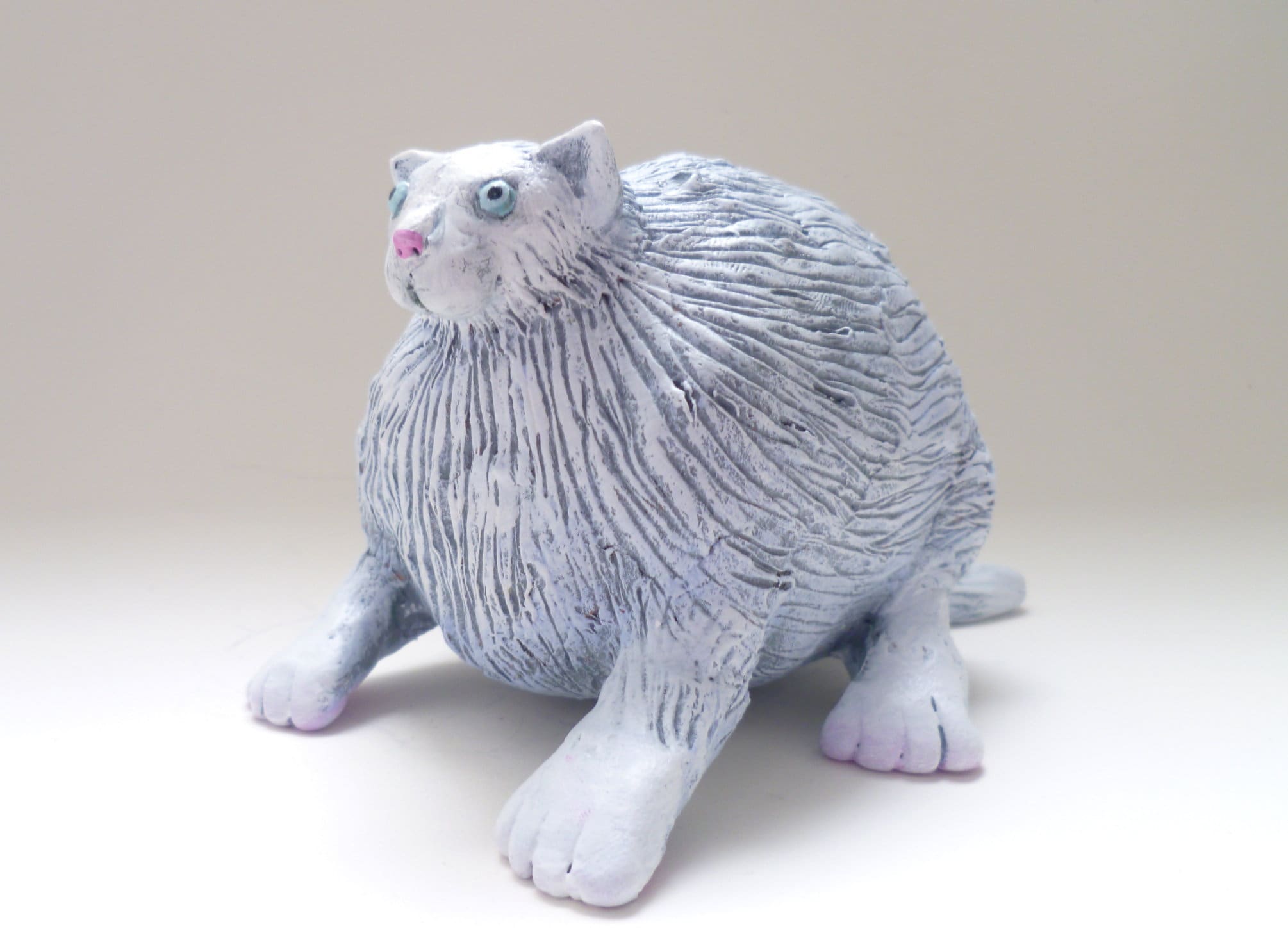 White Snow Cat Sculpture Unique Handmade Folk Art Figurine Etsy