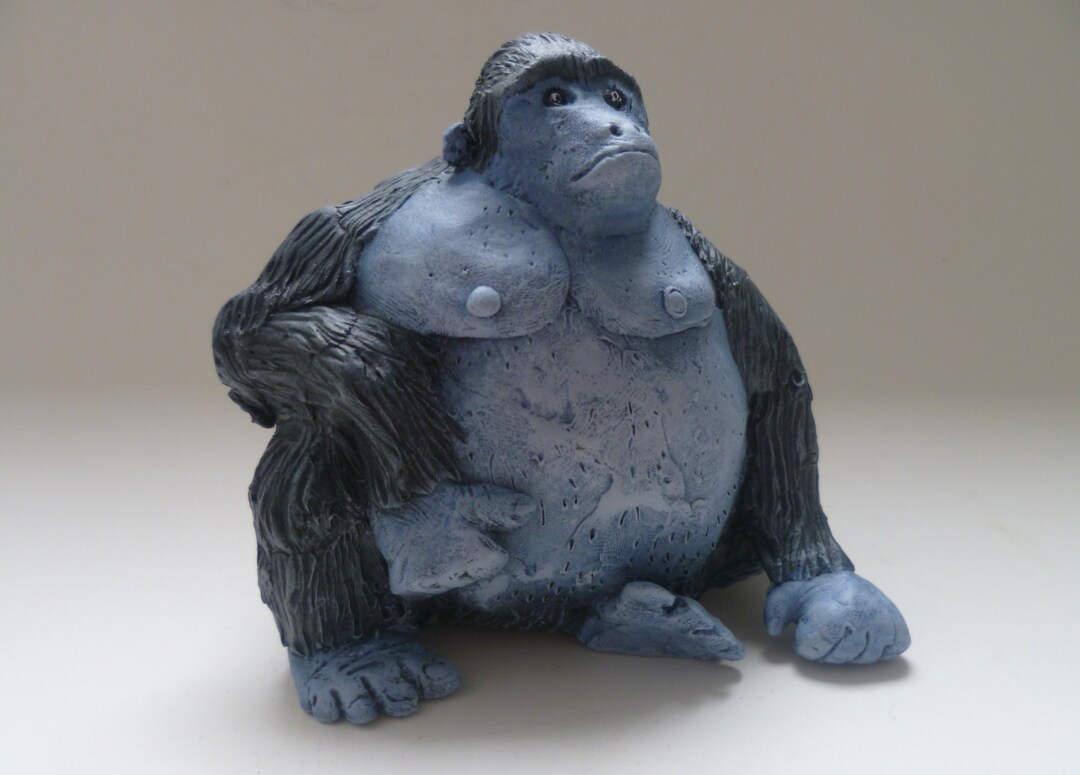 Fat Blue Gorilla Sculpture Whimisical Handmade Animal Figurine Etsy