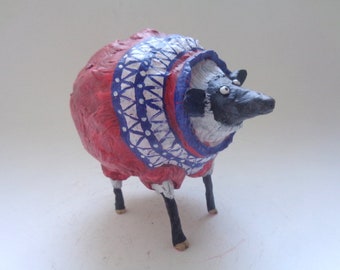 Icelandic Sheep Sculpture - Farm Animal Ornament, Sheep Art Object, Lopapeysur