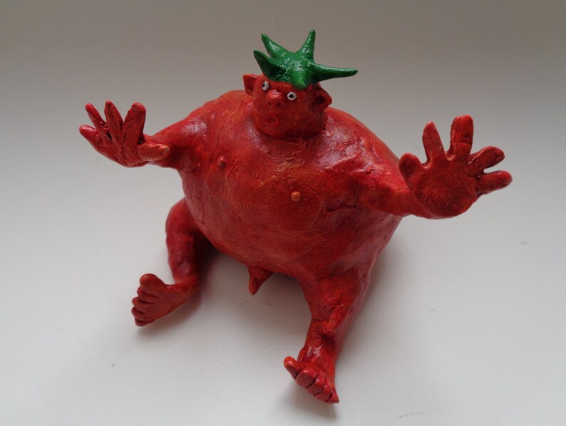 Tomato Man Sculpture Funny Fantasy Folk Art Figurine