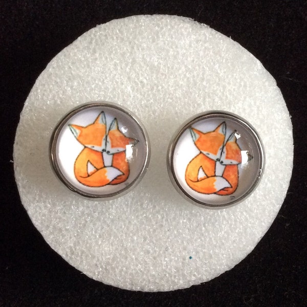 Foxes earrings, handmade, silver-colored metal