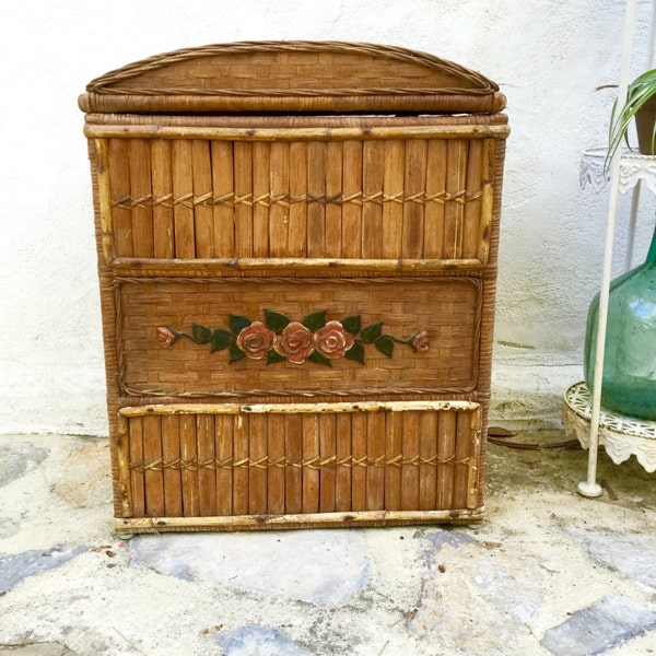 Trunk rattan former pink romantic Bohemian inlaid