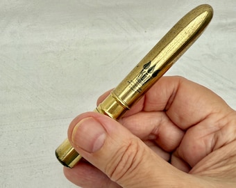 1950s Vintage “Kuli Pinsel” Gold-Tone Metal, Double Ended Makeup Brush/Applicator, Retractable Mechanism, Made In Germany.