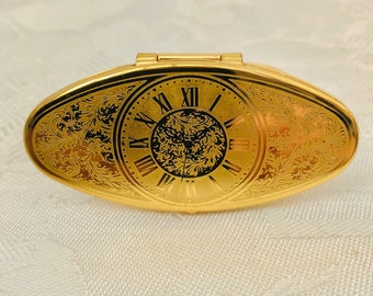 Vintage Stratton Gold Tone Lipview Lipstick Holder, Decorative Clock Design, Hollywood Regency