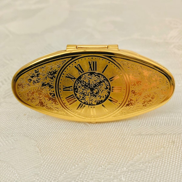 Support pour rouge à lèvres Stratton doré vintage, horloge décorative, Hollywood Regency
