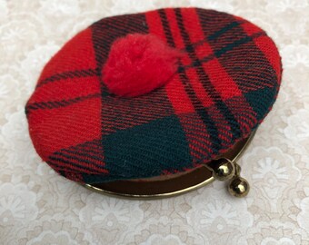 Vintage Novelty Coin Purse, Plaid, Scottish Tartan, Tam O’Shanter Hat